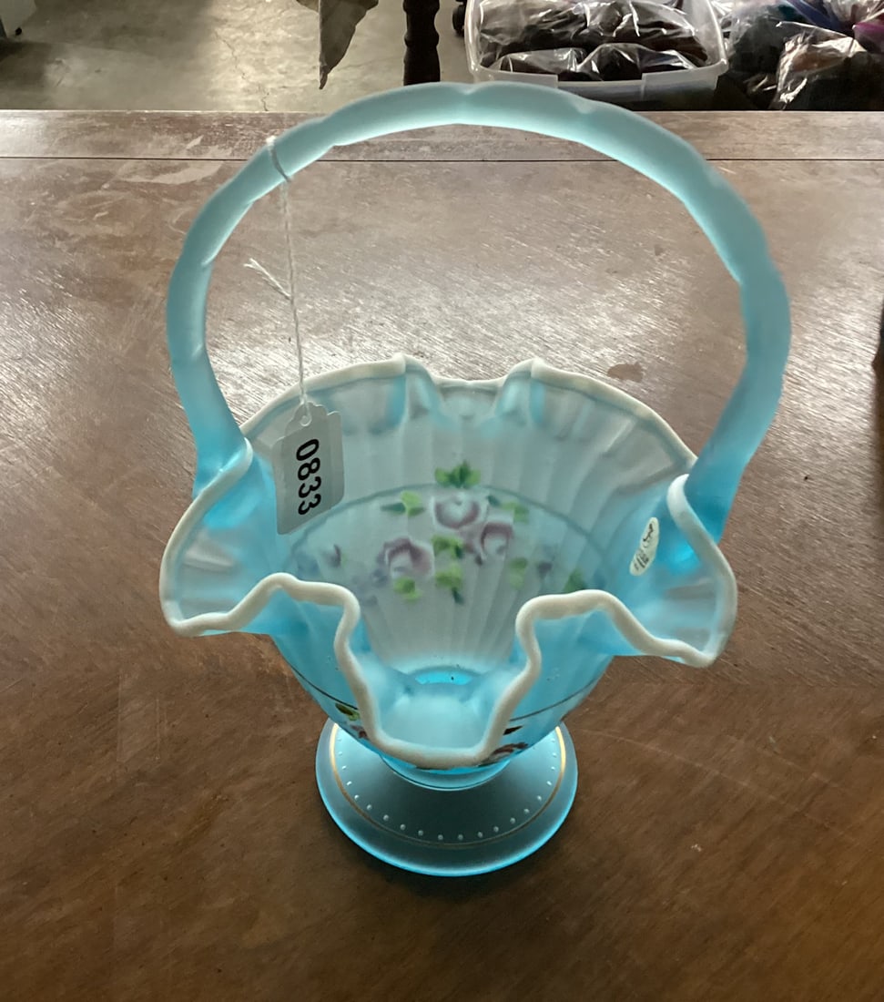 FENTON BASKET SIGNED BY BILL ENTON AND THE ARTIST: 9 1/2" TALL X 7" WIDE GOOD SHAPE