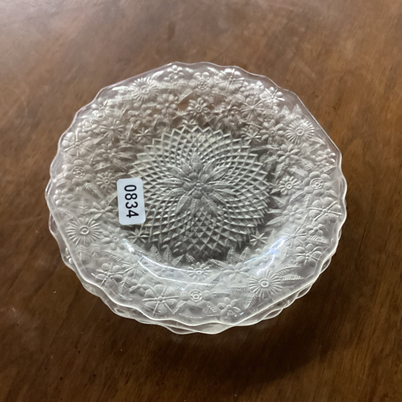3 DEPRESSION PINEAPPLE & FLORAL PLATES: 8 1/4" WIDE GOOD SHAPE