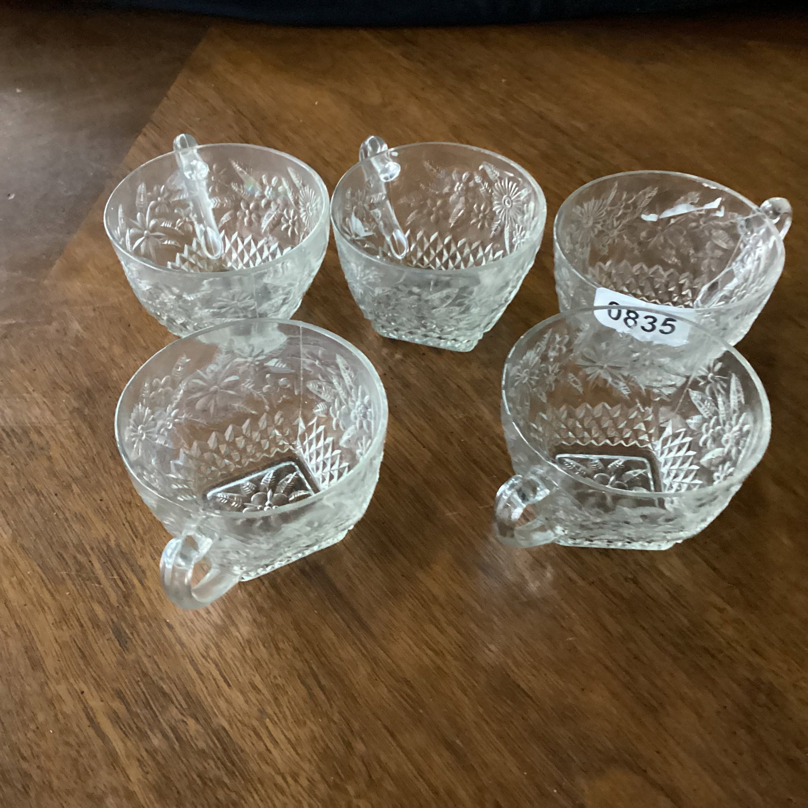 5 DEPRESSION PINEAPPLE & FLORAL CUPS: GOOD SHAPE