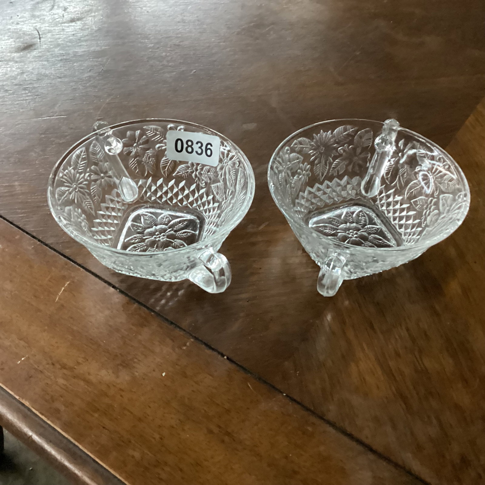 2 DEPRESSION PINEAPPLE & FLORAL CREAM SOUP BOWLS: 5" WIDE GOOD SHAPE