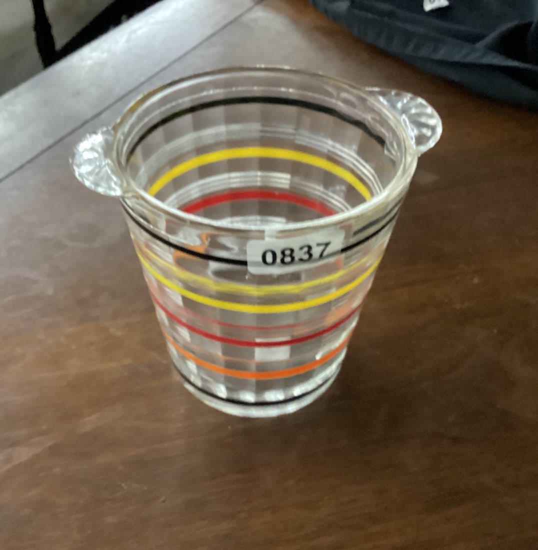 DEPRESSION BANDED RING ICE BUCKET: 5 1/2" TALL GOOD SHAPE