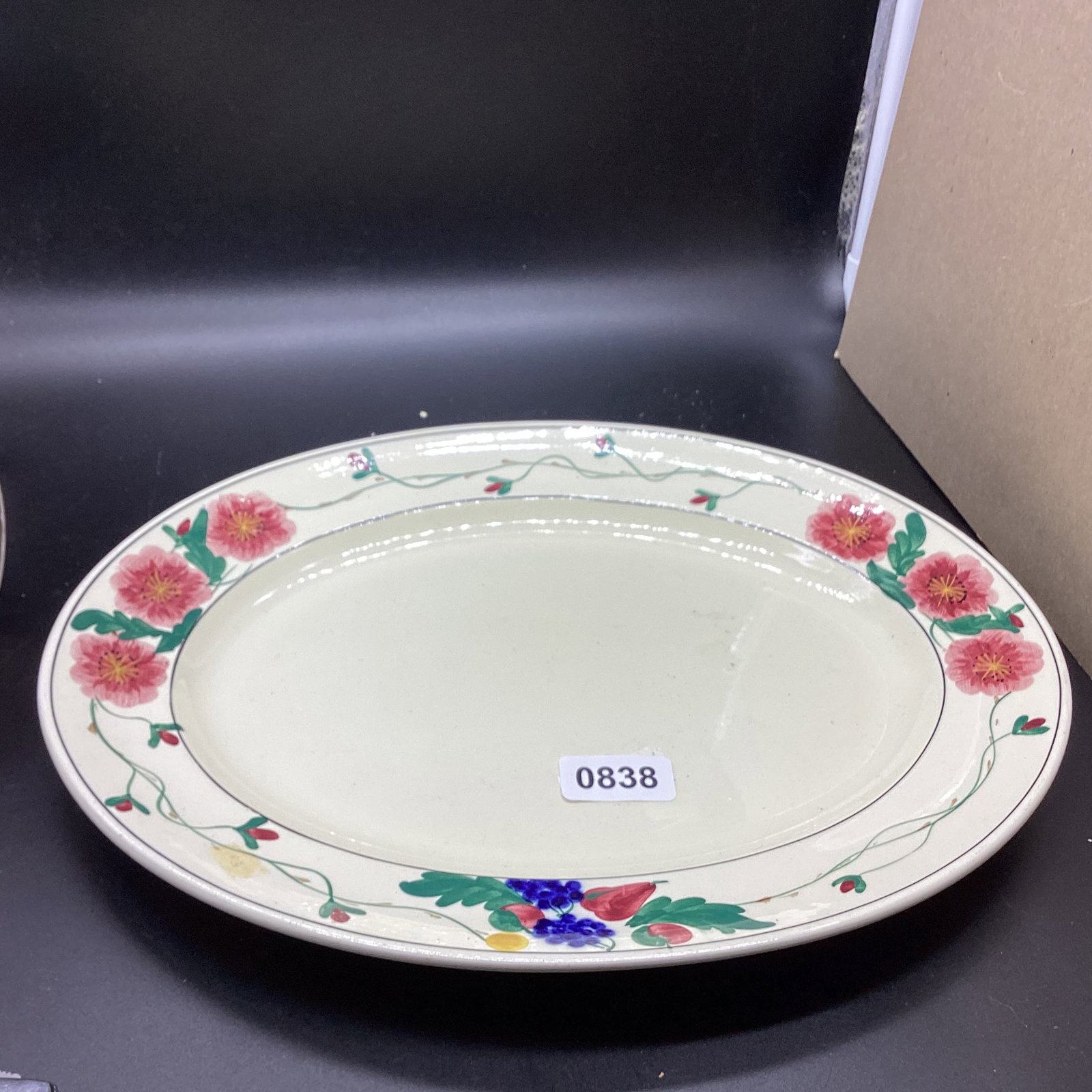 HAND PAINTED PLATTER MADE IN ENGLAND: 11 1/4 X 13 3/4 GOOD SHAPE