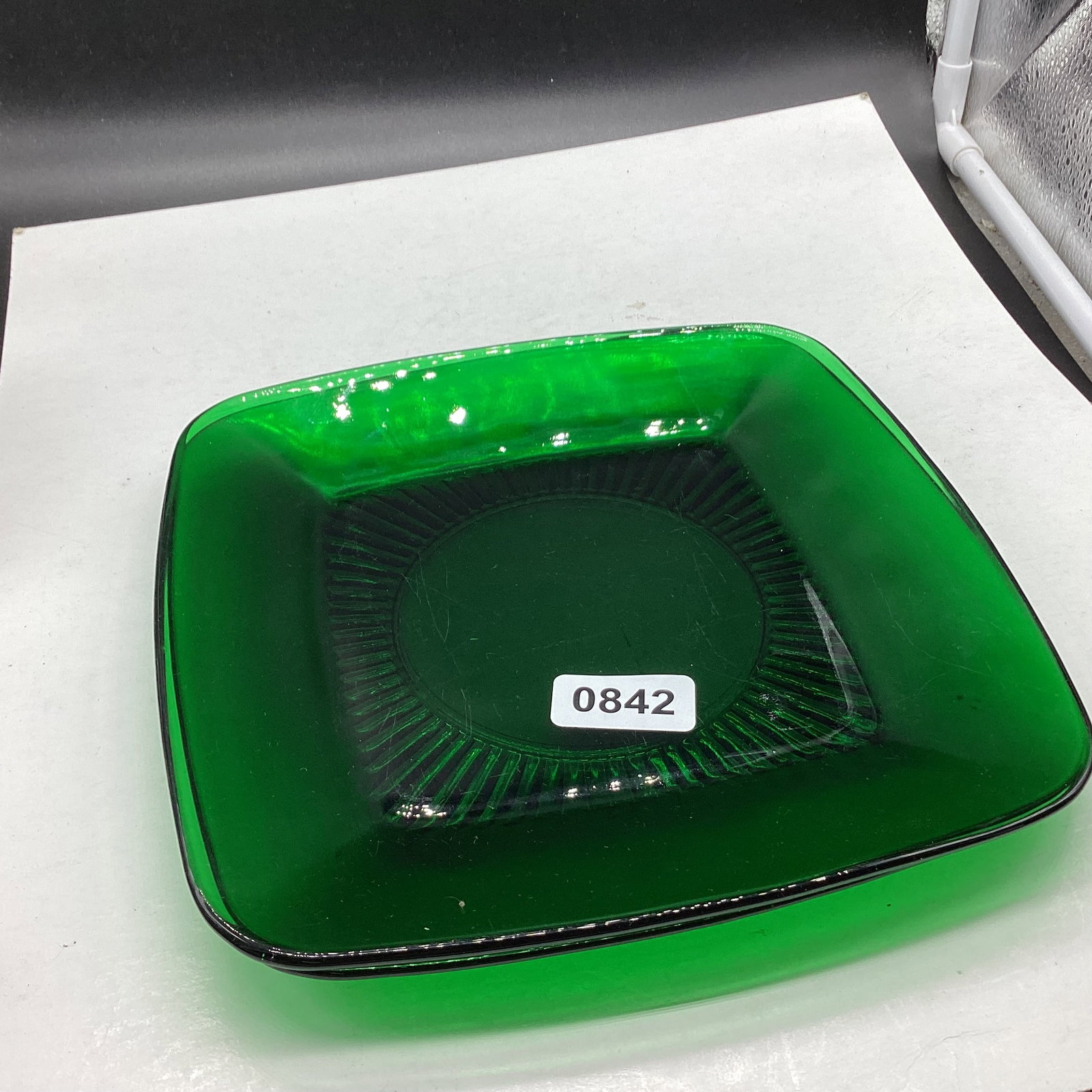 2 DEPRESSION FOREST GREEN DINNER PLATES: 9 1/4 W GOOD SHAPE