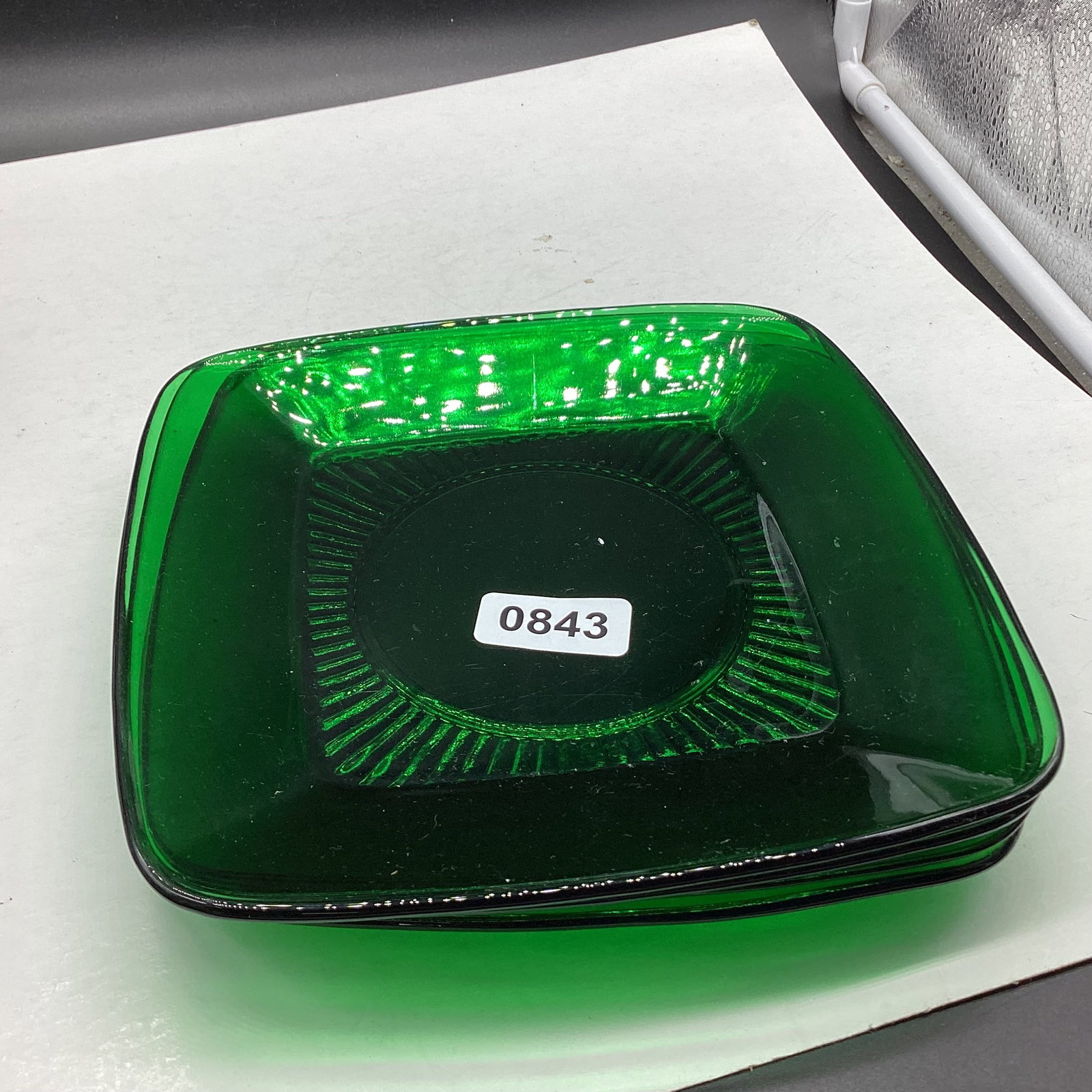 4 DEPRESSION FOREST GREEN LUNCHEON PLATES: 8 1/2" W GOOD SHAPE
