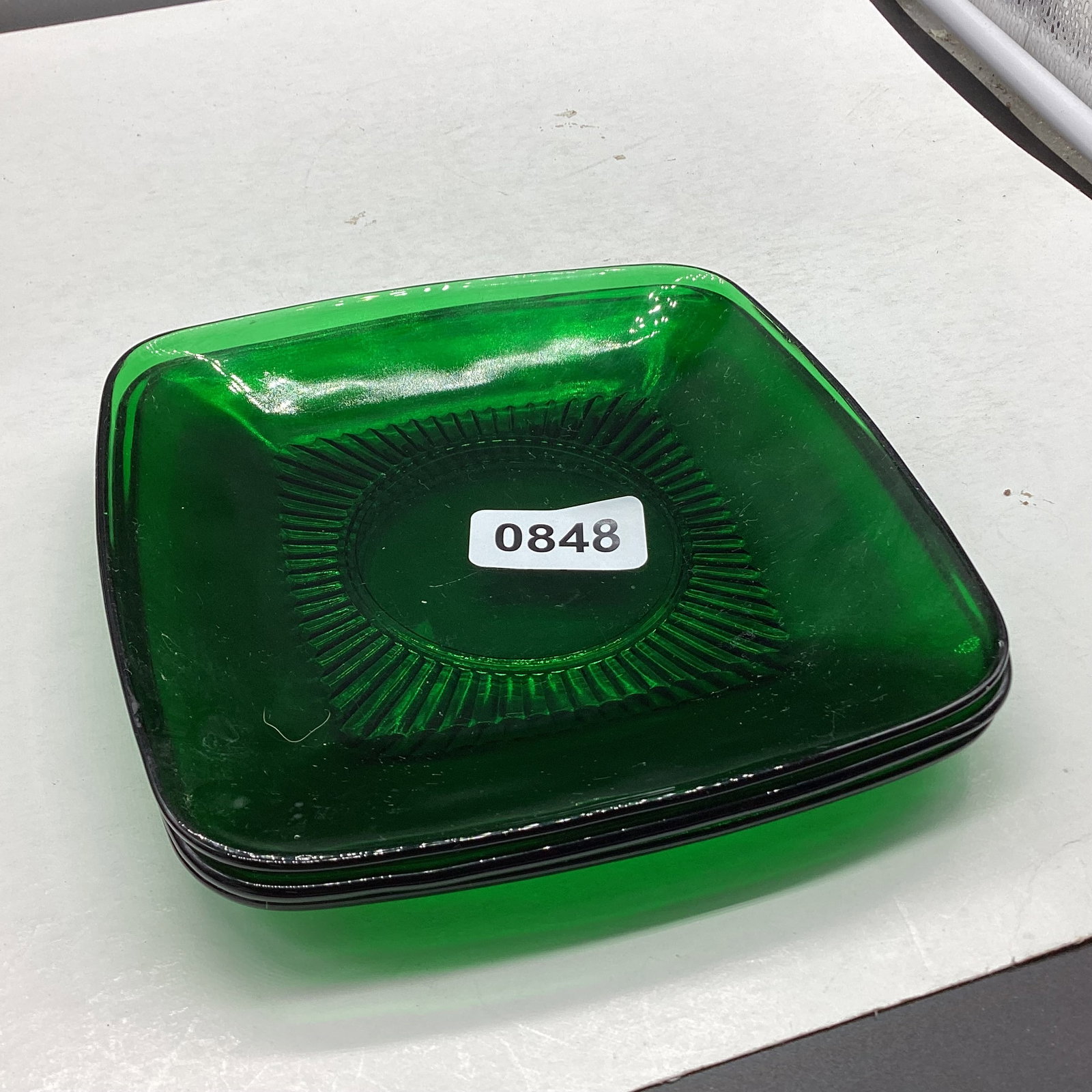 3 DEPRESSION FOREST GREEN SALAD PLATES: 6 3/4" W GOOD SHAPE