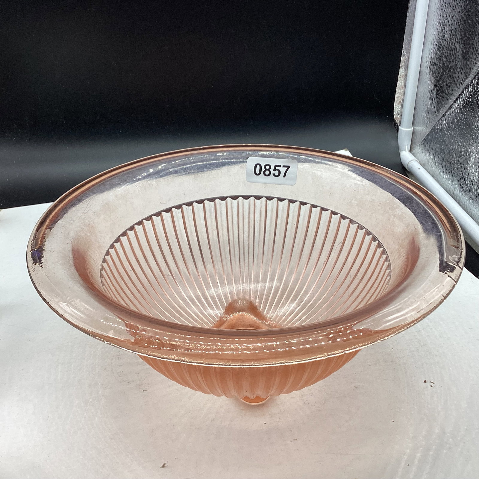 LARGE DEPRESSOIN PINK MIXING BOWL: 4 1/2 X 9 3/4 GOOD SHAPE
