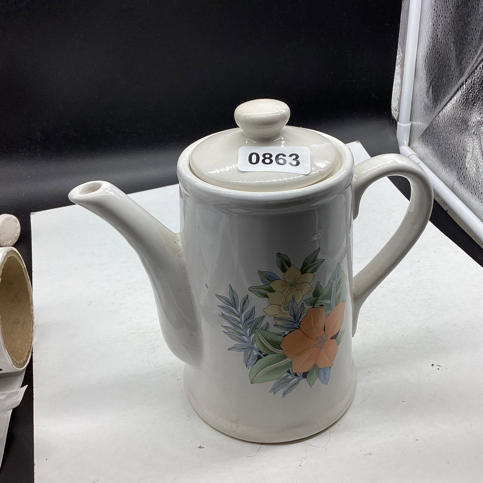 PORCELIAN CHOCLOATE POT: 8" TALL GOOD SHAPE