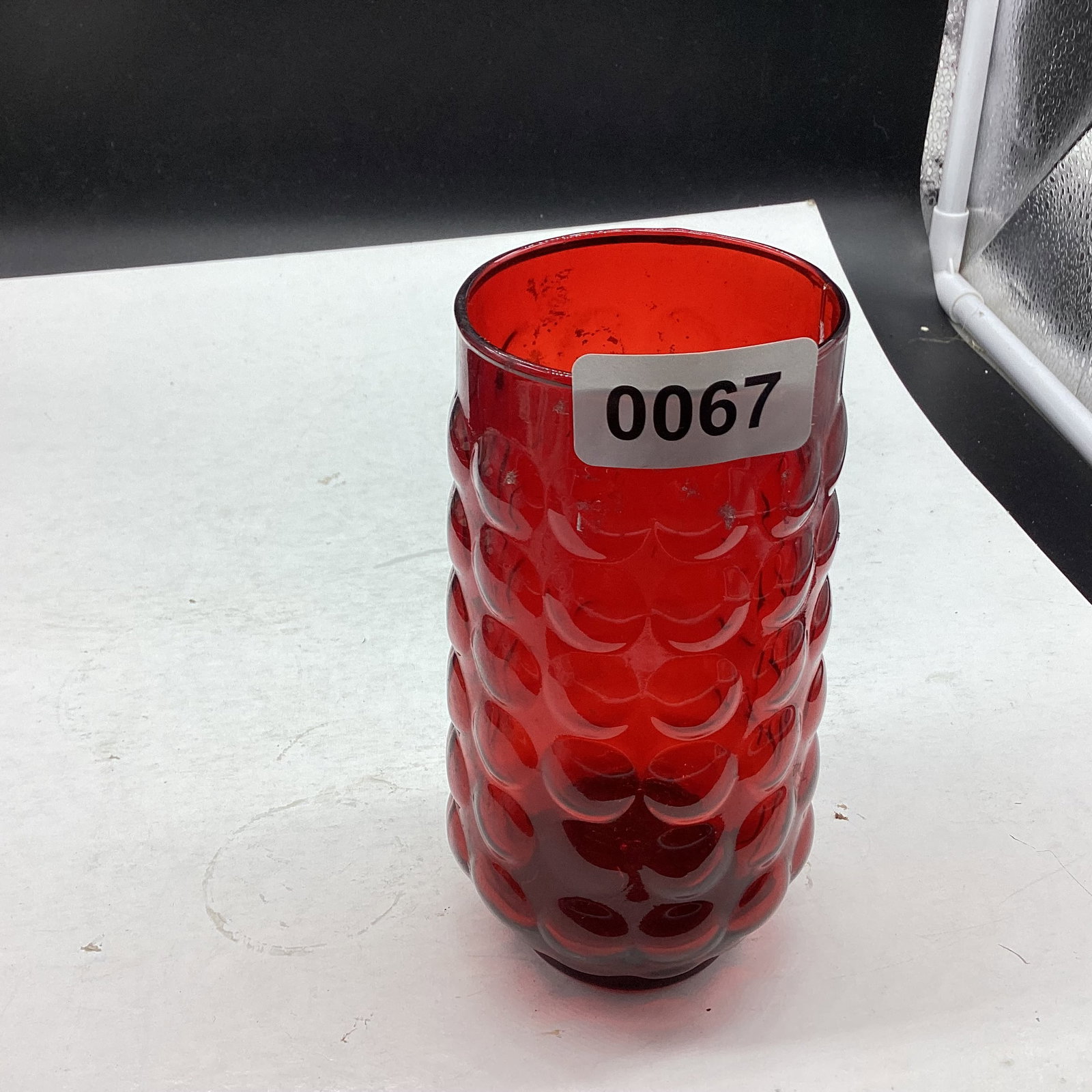DEPRESSION RED BUBBLE TEA TUMBLER: 6" TALL GOOD SHAPE