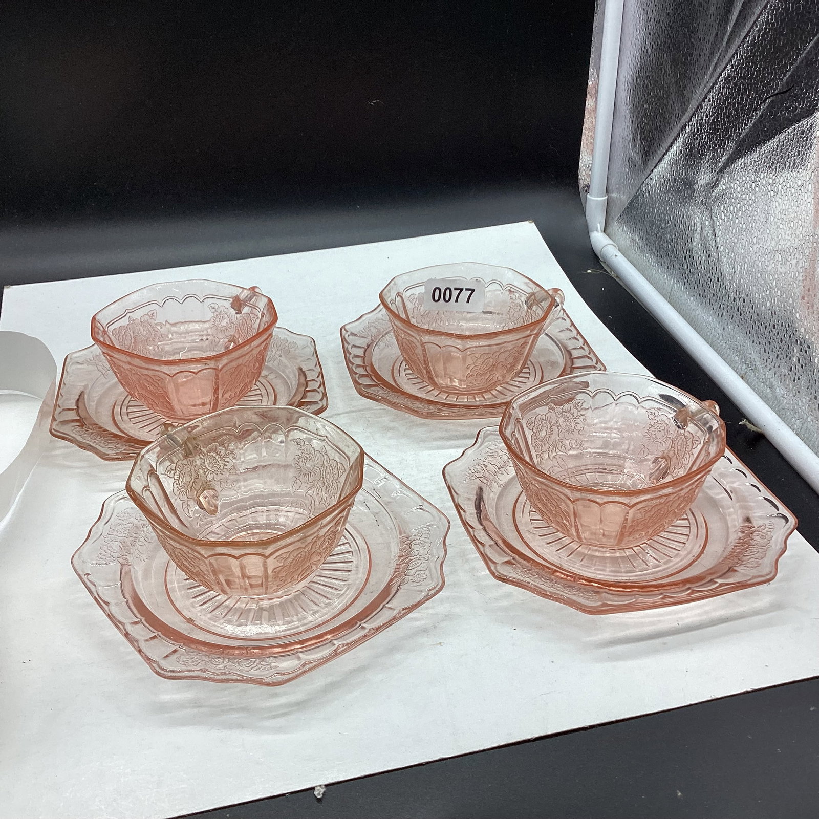 4 DEPRESSION MAYFAIR ICE CUP & SAUCERS: GOOD SHAPE