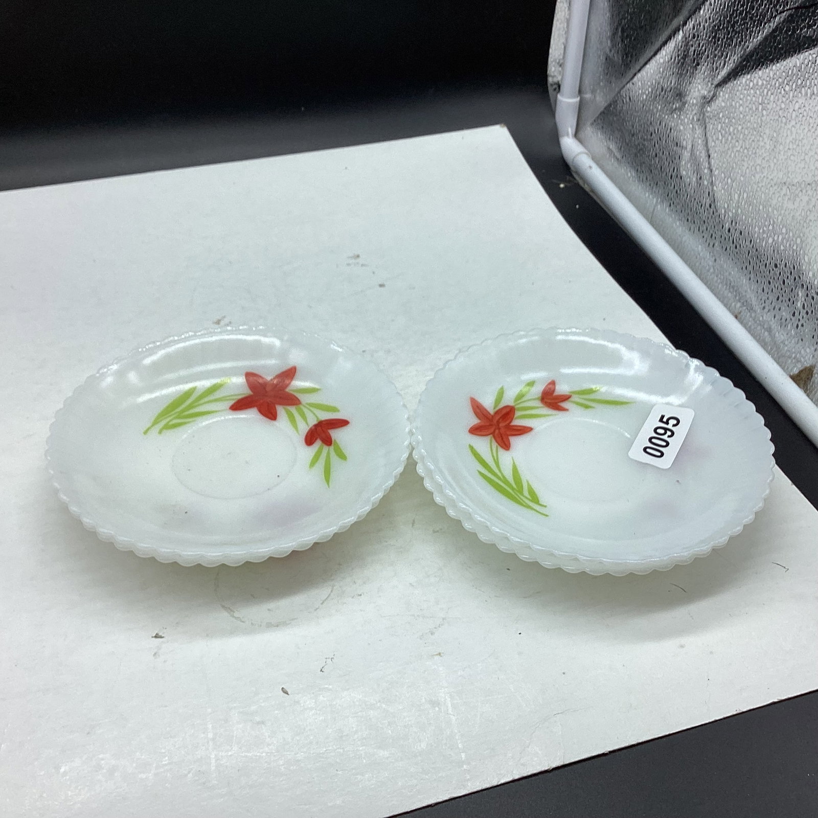 4 DEPRESSION HAND PAINTED PETALWARE SAUCERS: GOOD SHAPE