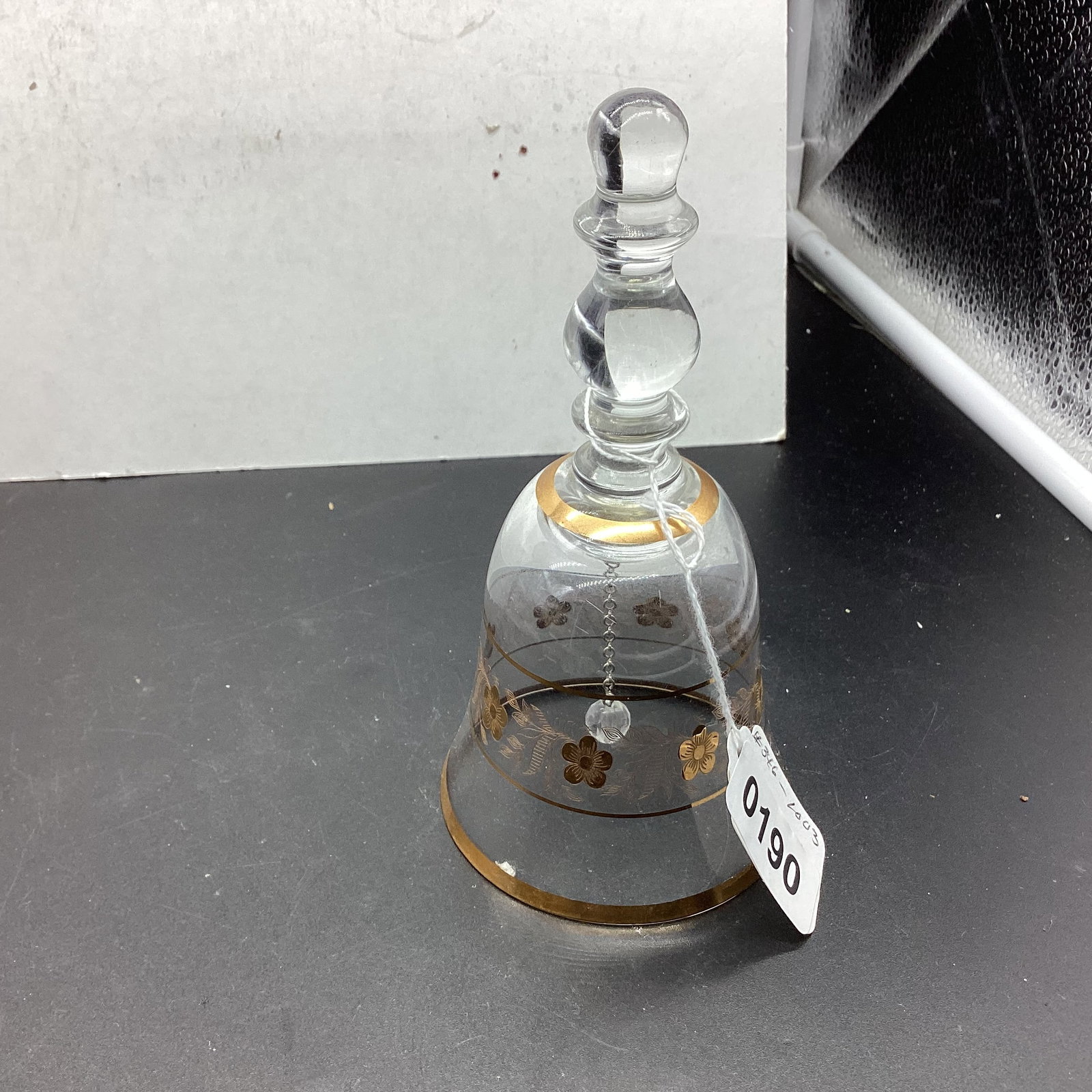 GOLD TRIM CRYSTAL BELL: 6" TALL GOOD SHAPE