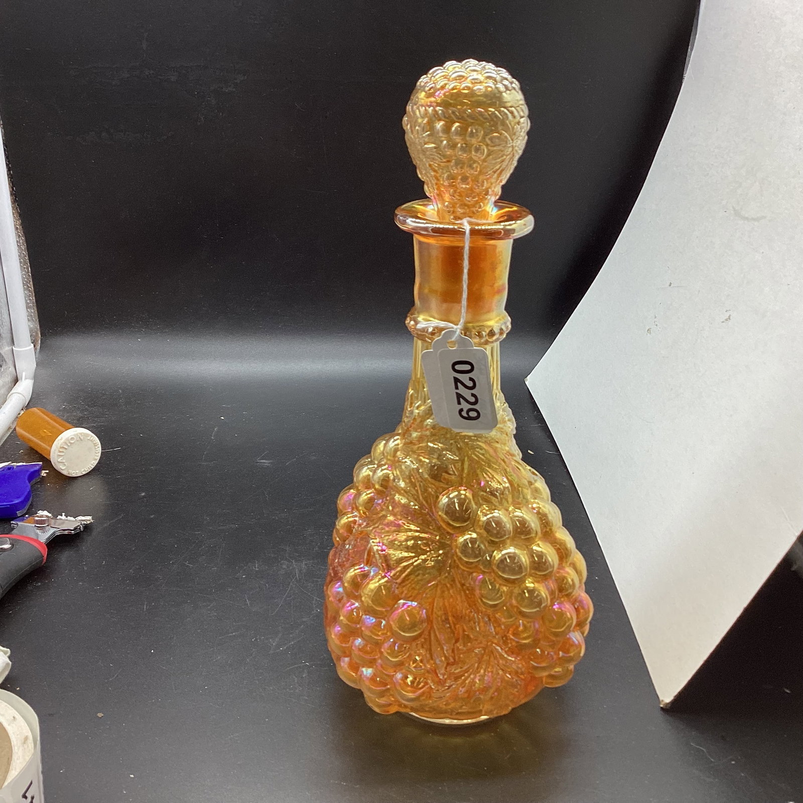 IMPERIAL GRAPE DECANTER: 11 1/2" TALL GOOD SHAPE