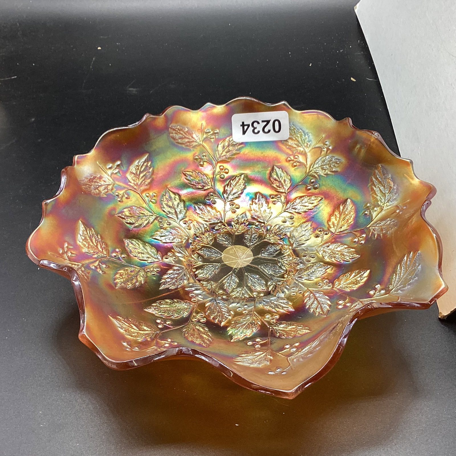 FENTON HOLLY & BERRY CARNIVAL BOWL: 2 1/2 X 9 GOOD SHAPE