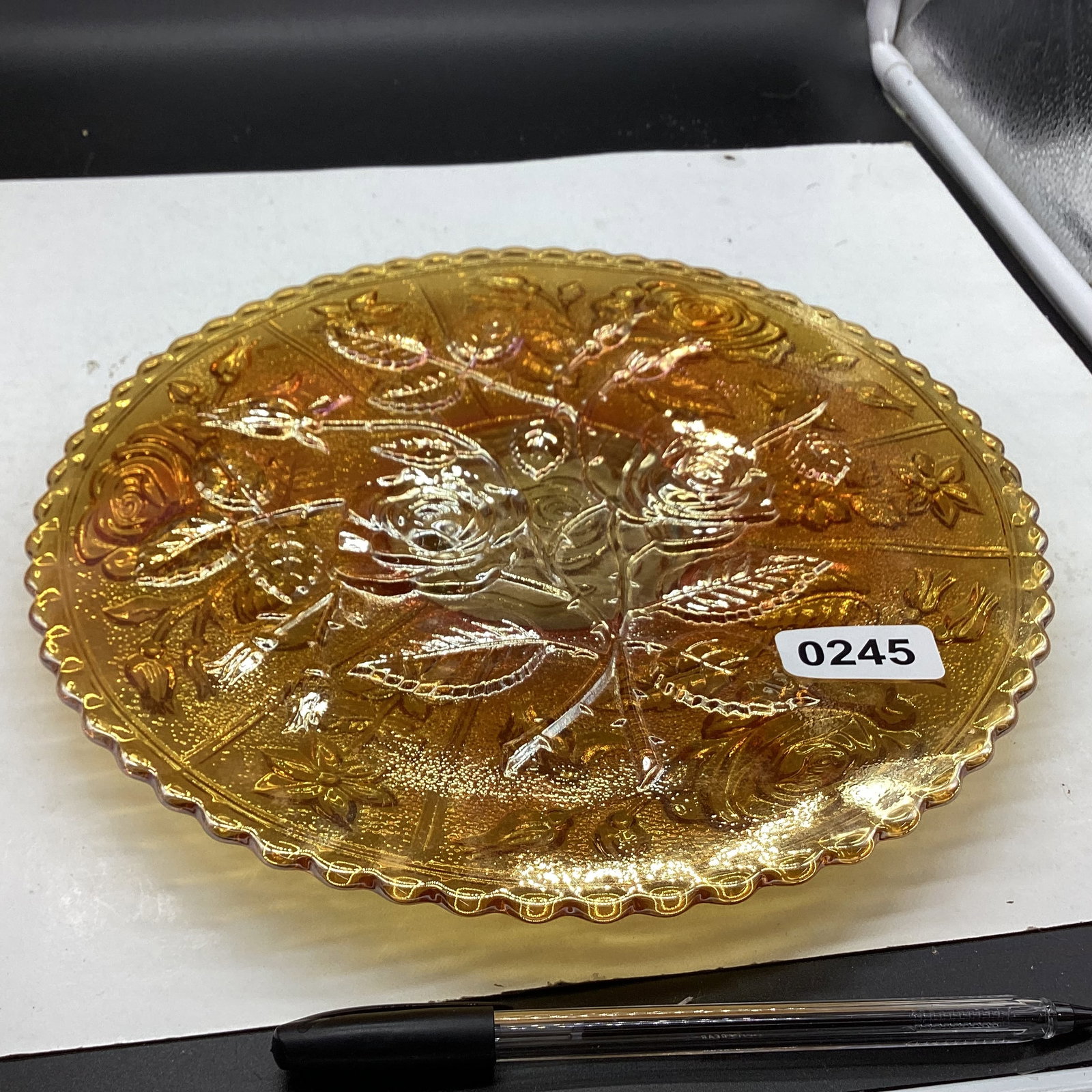 IMPERIAL LUSTER ROSE CARNIVAL PLATE: 10 1/2" WIDE GOOD SHAPE