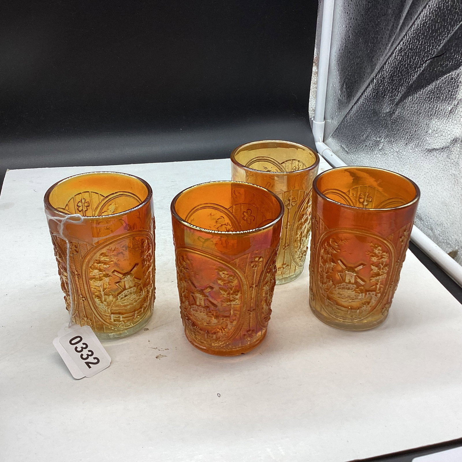4 IMPWERIAL GLASS WINDMILL PATTERN WATER TUMBLERS: 4" TALL GOOD SHAPE