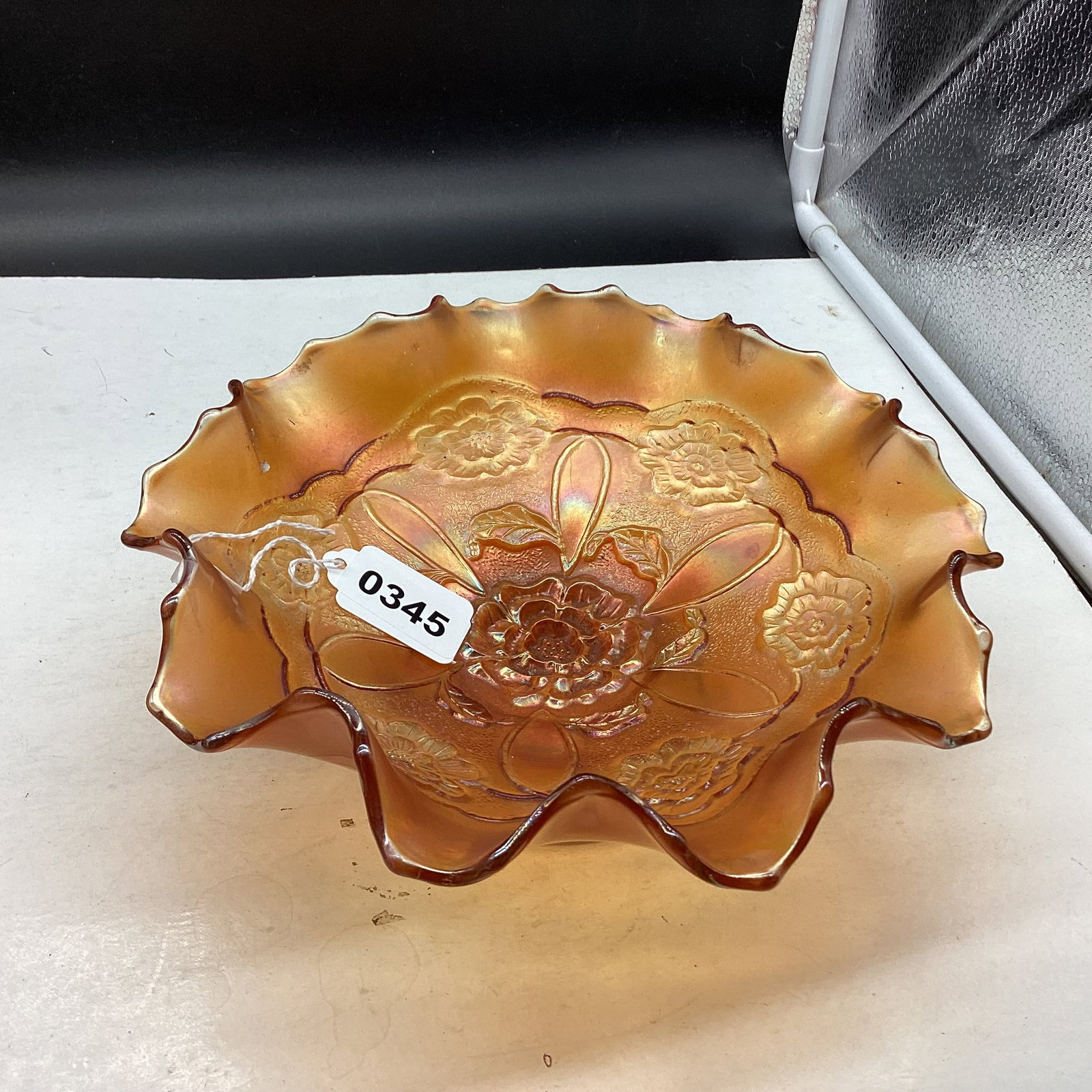 DUGAN MARIGOLD DOUBLE STEM ROSE PEDESTAL BOWL: 3 1/2 X 9 GOOD SHAPE