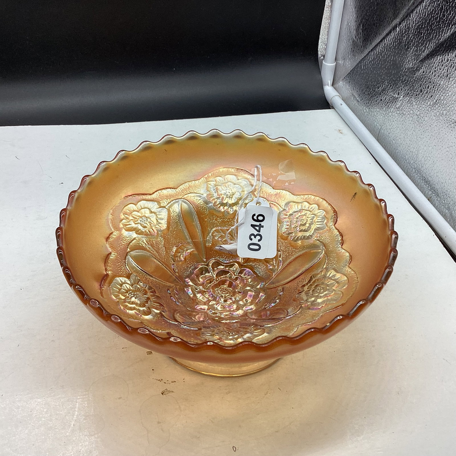 DUGAN MARIGOLD DOUBLE STEM ROSE PEDESTAL BOWL (1 of 1)