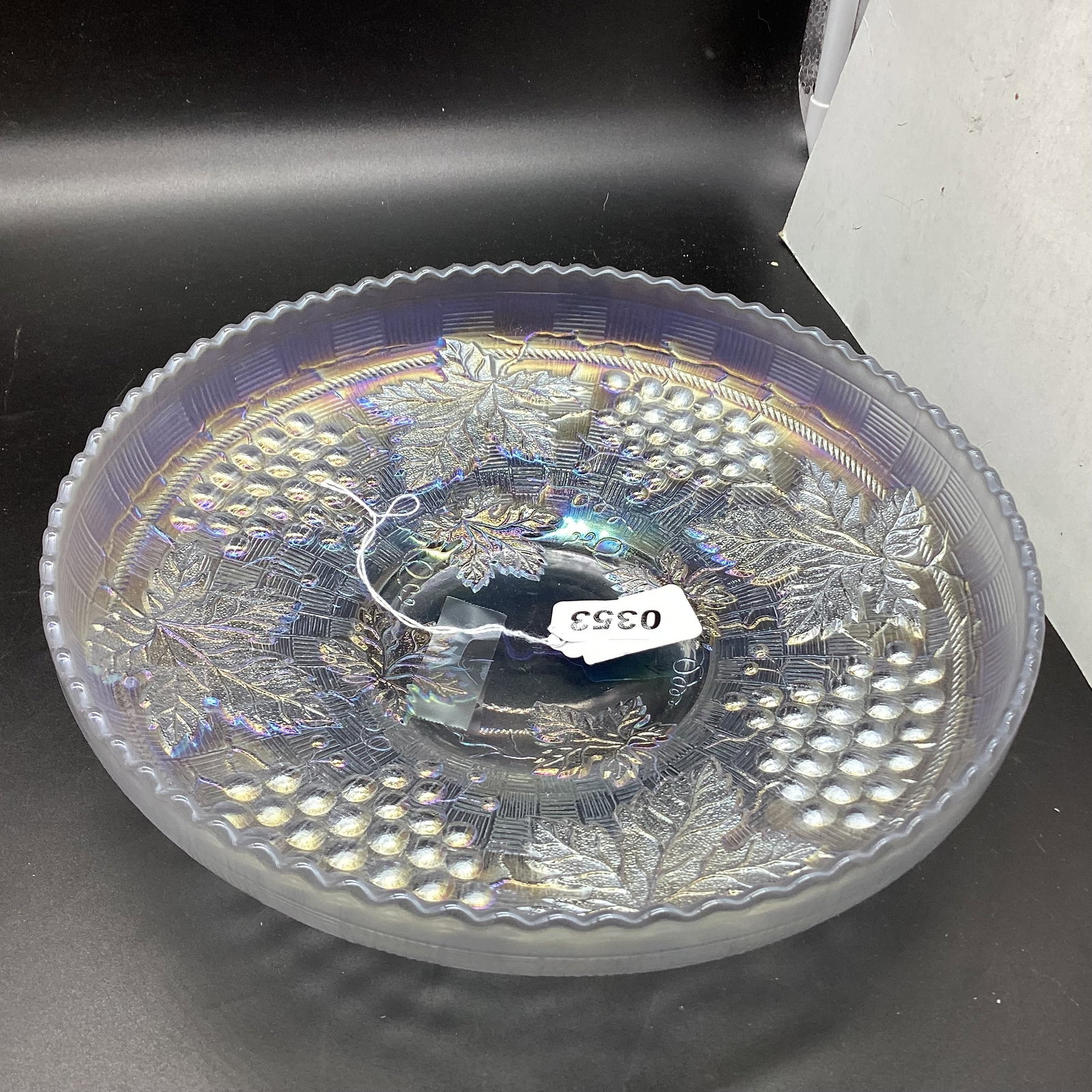 NORTHWOOD GRAPE & CABLE ICE BLUE CARNIVAL BOWL: 2 1/2 X 10 GOOD SHAPE