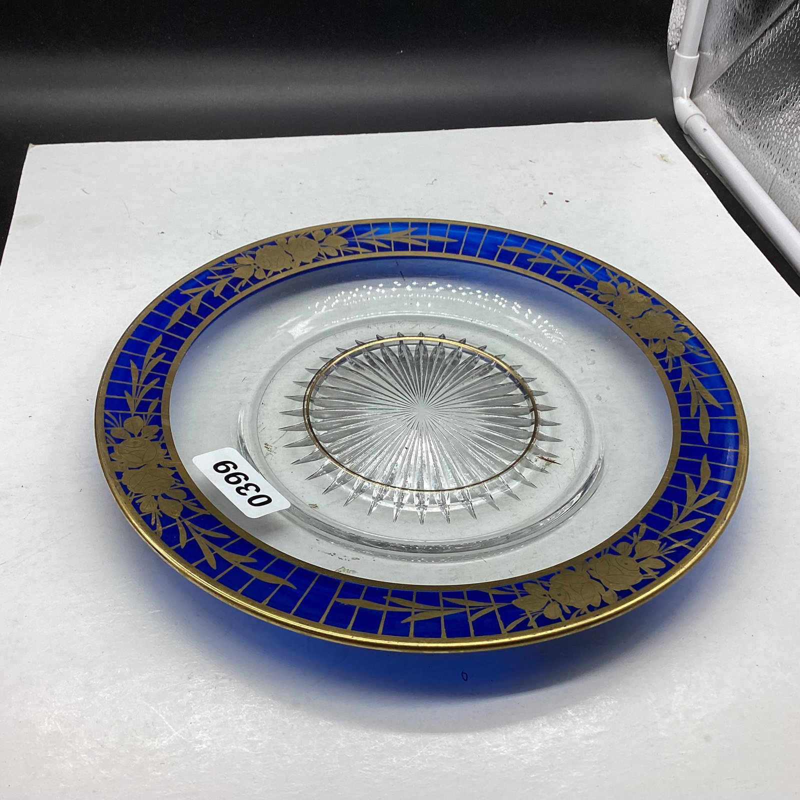 GOLD TRIM & CRYSTAL CHIP & DIP PLATE: 9 3/4" WIDE GOOD SHAPE