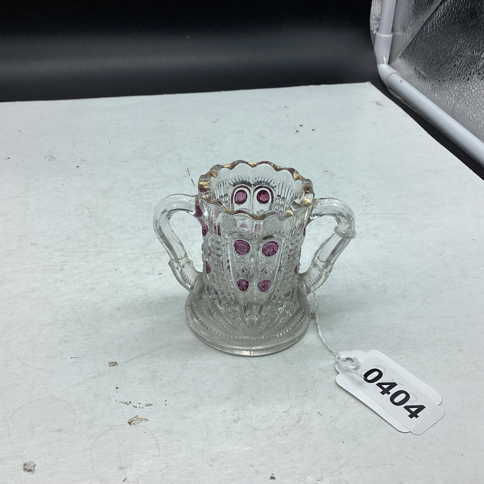 U S GLASS TOOTHPICK HOLDER: 2 3/4" TALL GOOD SHAPE