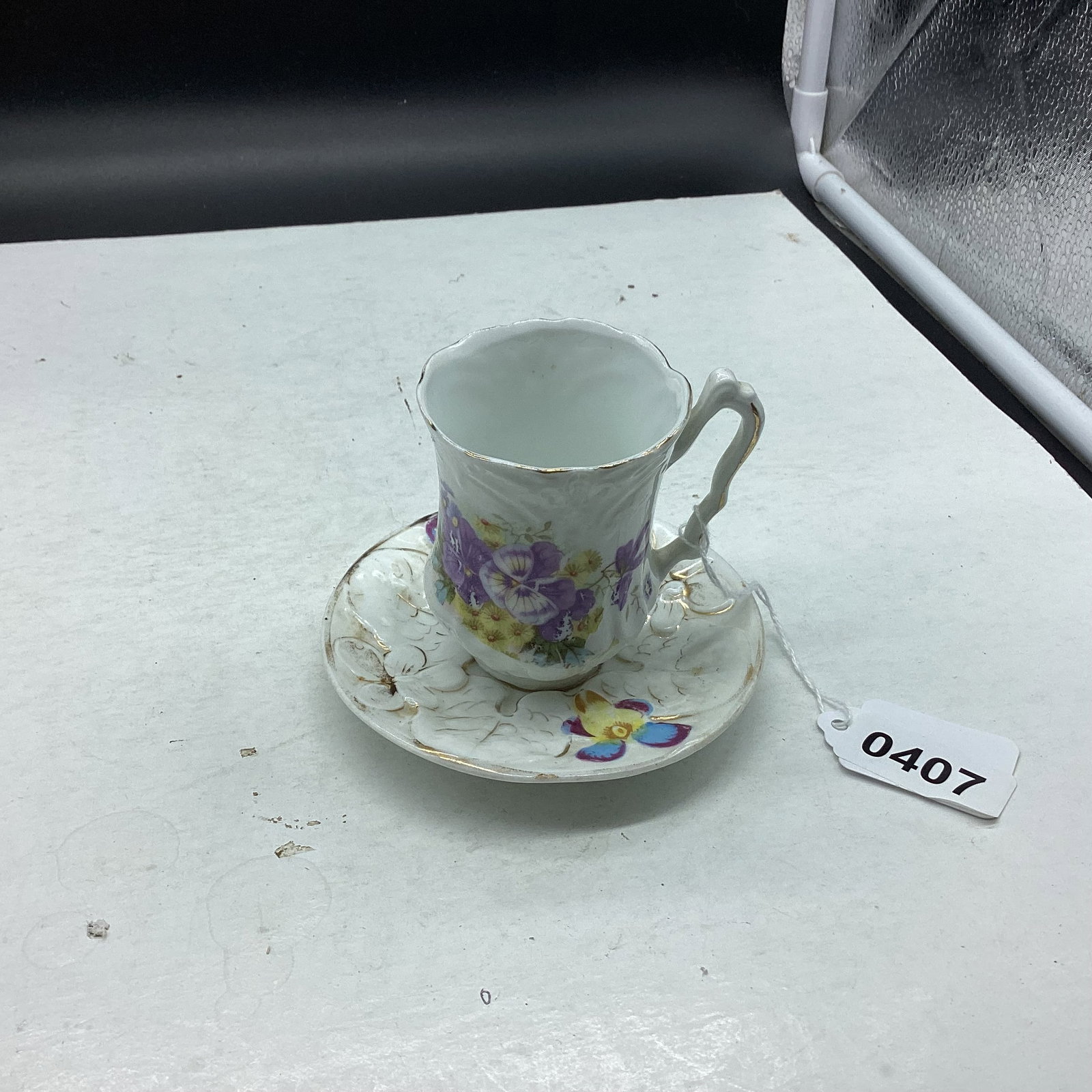 PORCELIAN DEMITASSIE CUP & SAUCER: GOOD SHAPE