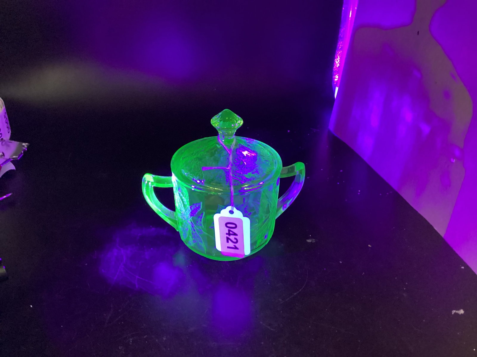 DEPRESSION FLORAL POINSETTIA SUGAR BOWL: GOOD SHAPE