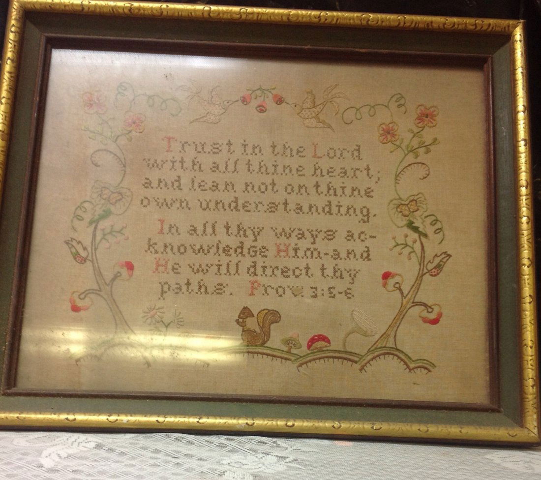 antique needlepoint bible verse framed