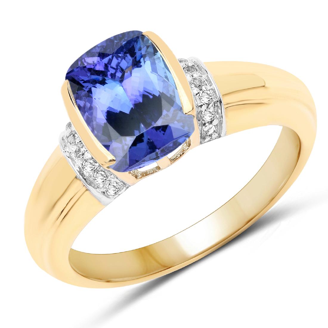 1.47 CTW Tanzanite & Diamond Ring 10K Yellow Gold: 1.47 CTW Tanzanite & Diamond Ring 10K Yellow Gold Manufacturer's Suggested Retail Price: $1300.00 Product Category: RingGemstone Description: Tanzanite Cushion 8x6mm - 1Pcs + White Diamond S/C Round 1