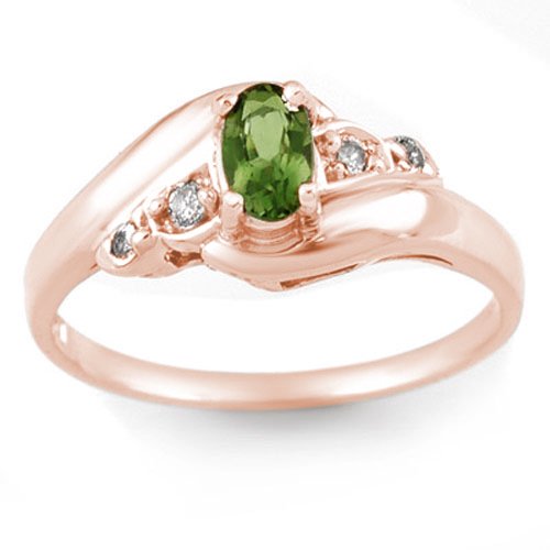 Genuine 0.42 ctw Green Tourmaline & Diamond Ring 14K (1 of 2)