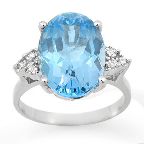 Natural 6.20 ctw Blue Topaz & Diamond Ring 10K White (1 of 2)