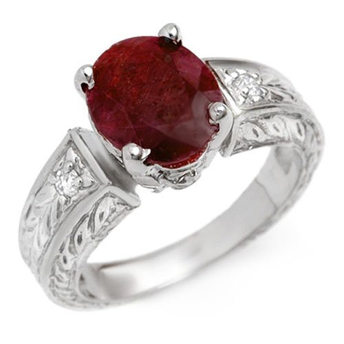 Natural 3.85 ctw Ruby & Diamond Ring 18K White Gold - (1 of 1)