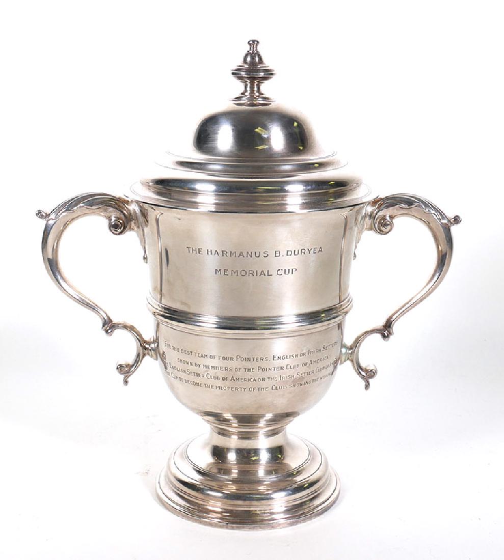 Tiffany Sterling Westminster Kennel Club Trophy: Elegant Tiffany & Co. sterling silver trophy cup, originally awarded to the Irish Setter Club of America team by the Westminster Kennel Club in 1917. The cup was donated by the widow of Gen. Harmanus 