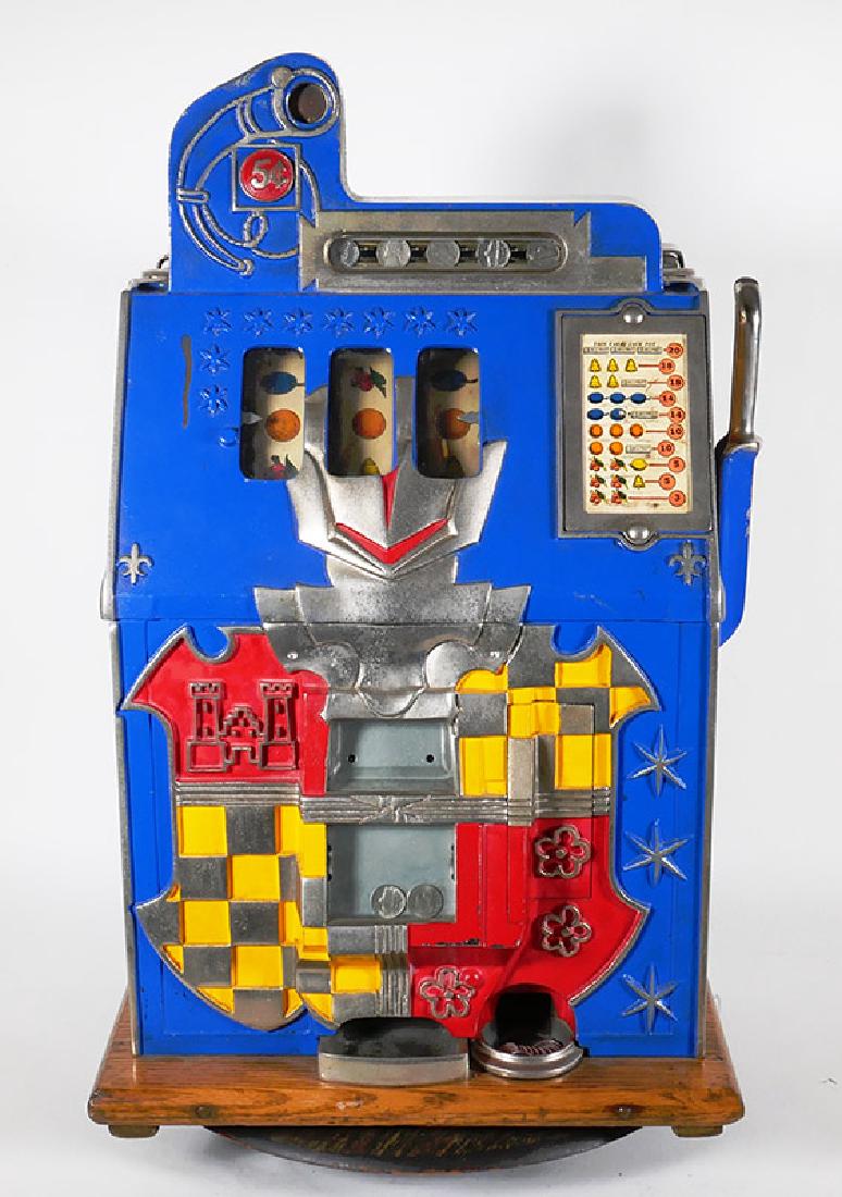 Vintage 1930s Mills Castle Front 5c Slot Machine: Working vintage Mills 5c Castle Front slot machine. Might have been repainted (old repaint). Recently serviced by professional slot machine restorer. Comes with key.