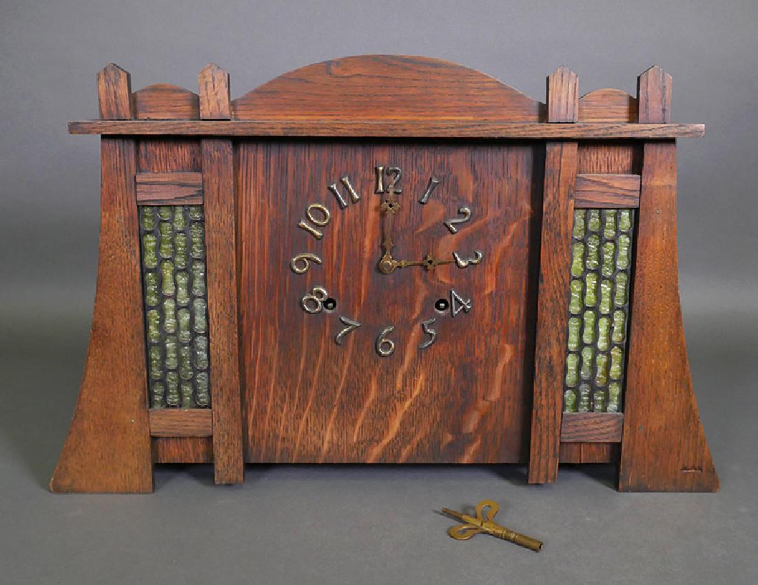 Arts & Crafts Period Oak Gilbert Mantel Clock