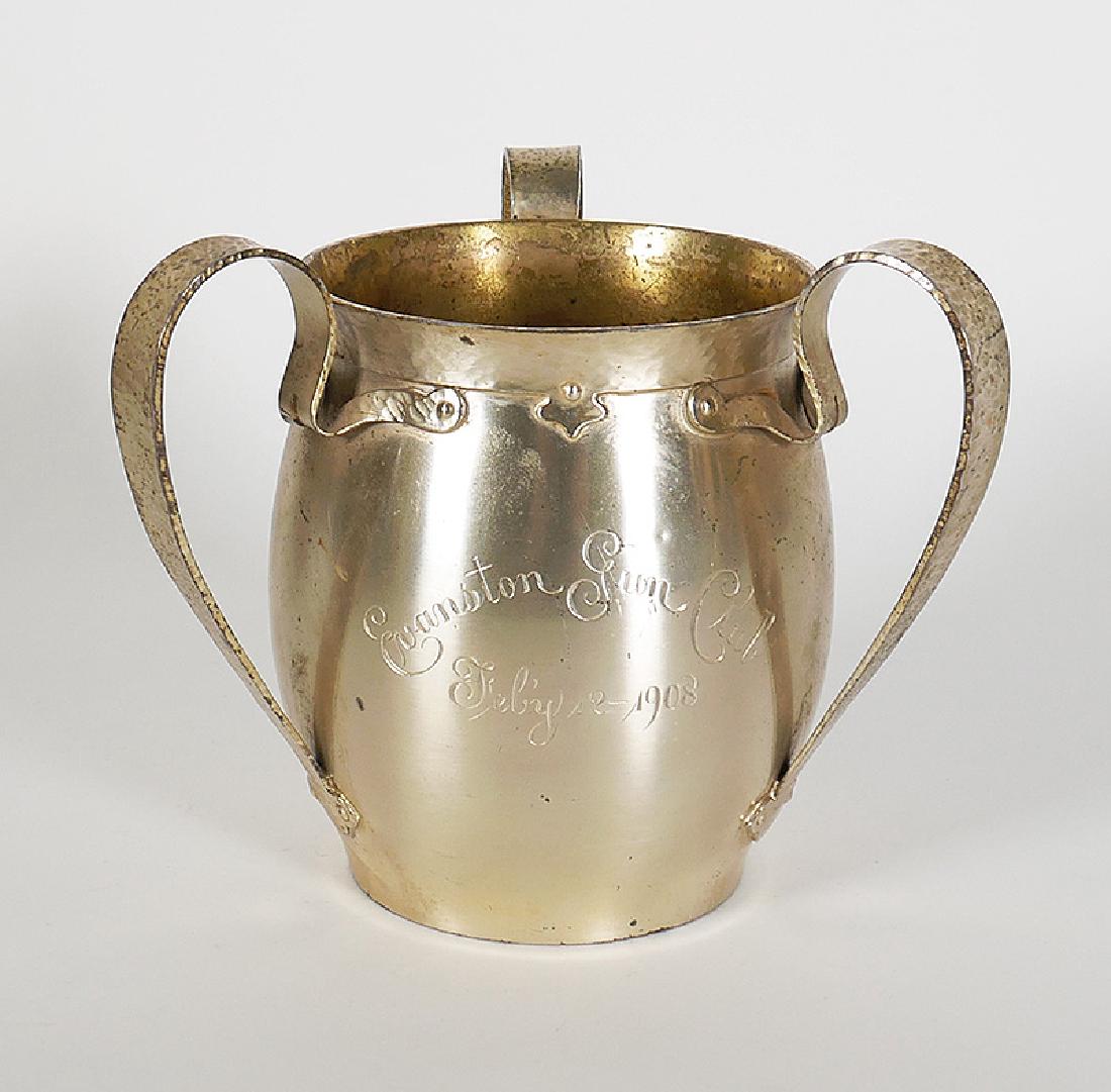 Gorham Arts & Crafts Sterling Loving Cup Trophy: Vintage 10.87 Troy ounce, 5" high Arts & Crafts style Gorham hammered sterling silver golf loving cup trophy, won by John M. Sellers at a tournament held at the Evanston Gun Club in 1908. This is one 