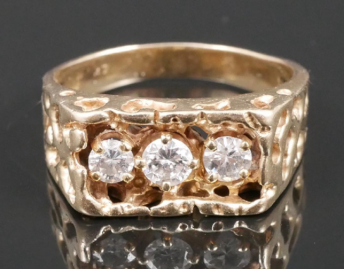 14k Gold Nugget Men's Ring .70 Carats Diamonds
