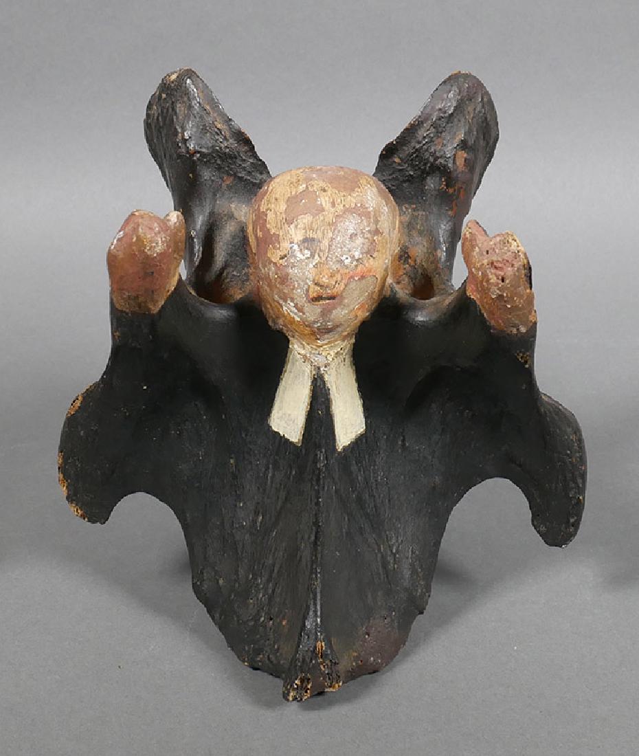 1830s Painted Folk Art Preacher Horse Vertebra: Early 1800s folk art handpainted preacher figurine made from a horse vertebrae, apparently representing John Wesley. Measures 5" high. Some paint wear to face.