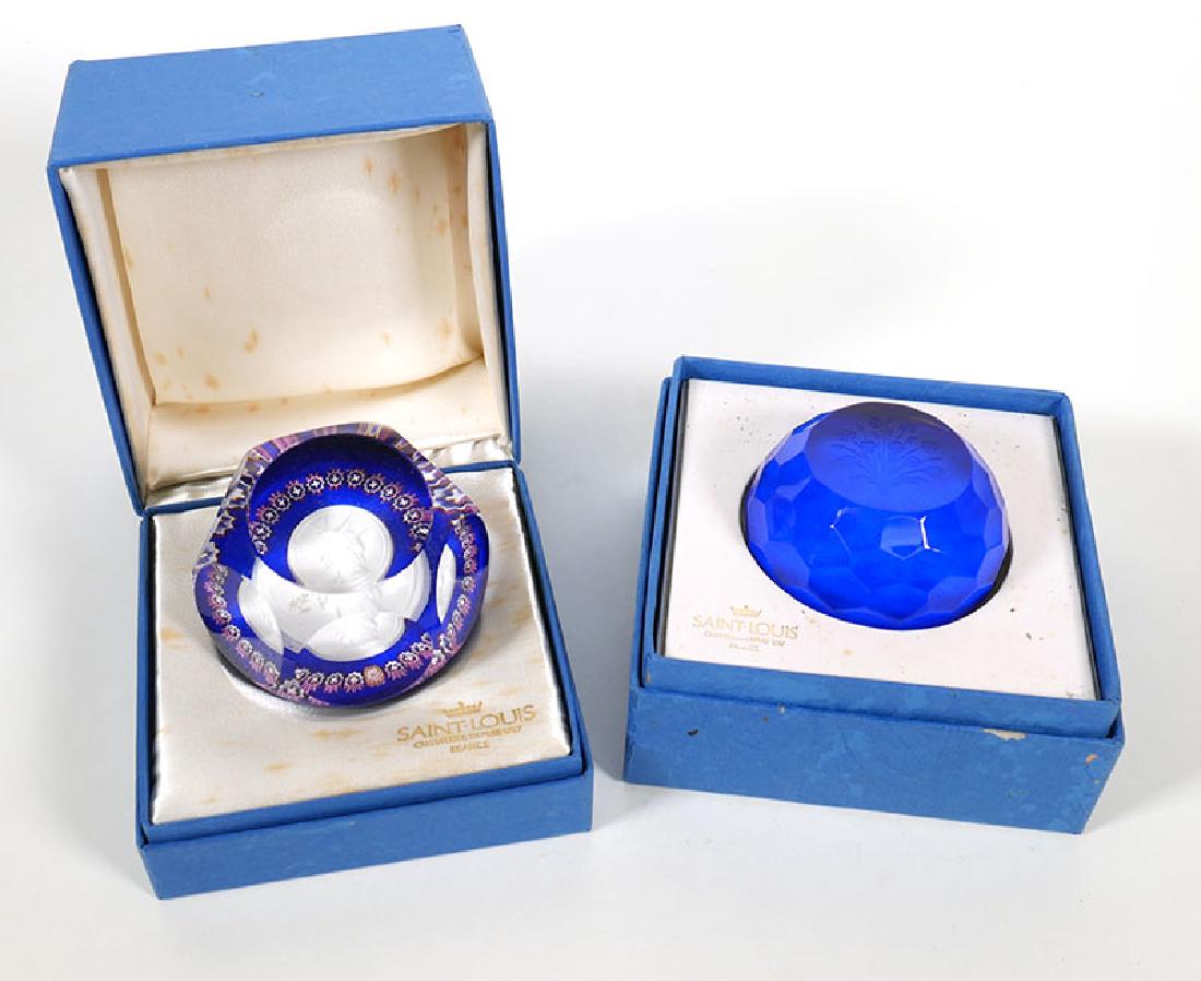 2 Saint Louis Art Glass Paperweights: Includes millefiori Statue of Liberty and intaglio floral. Both with worn boxes.