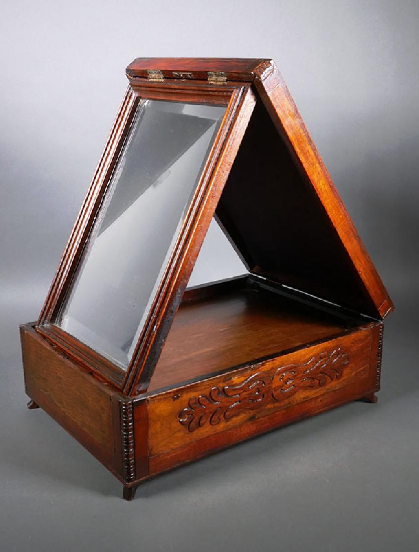 Antique Carved Victorian Travel Mirror Shaving Box