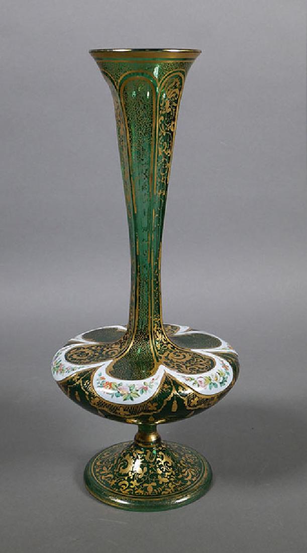 Moser Hand Painted Green 11" Art Glass Vase (1 of 4)