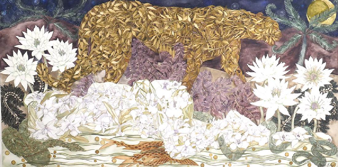 Donna Essig Watercolor Woman, Lilies & Panther (1 of 3)