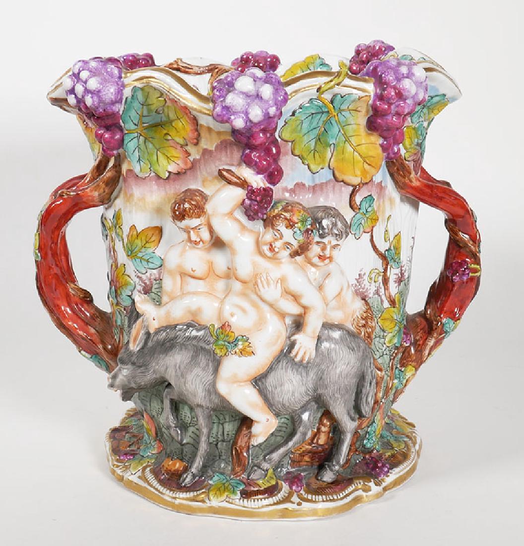 Massive Capodimonte Vase from King Farouk Estate: Measuring 9-1/2" high and 10-1/2" handle-to-handle, this antique Capodimonte vase is in excellent condition. It is accompanied by a 1988 auction catalog -- the auction from which the piece was obtaine