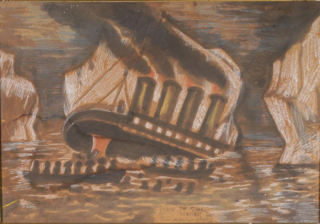 Primitive 1912 Titanic Sinking Watercolor Painting