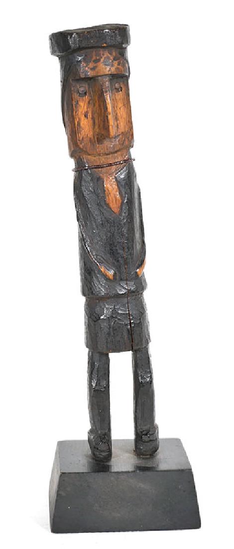 Panamanian Carved San Blas Kuna Nuchu Figure: Late 19th century Nuchu figure hand carved by the Kuna peoples of the San Blas Islands of Panama, the same islanders who create molas. Nuchu are carved wooden figures or shaman used as healing or medi