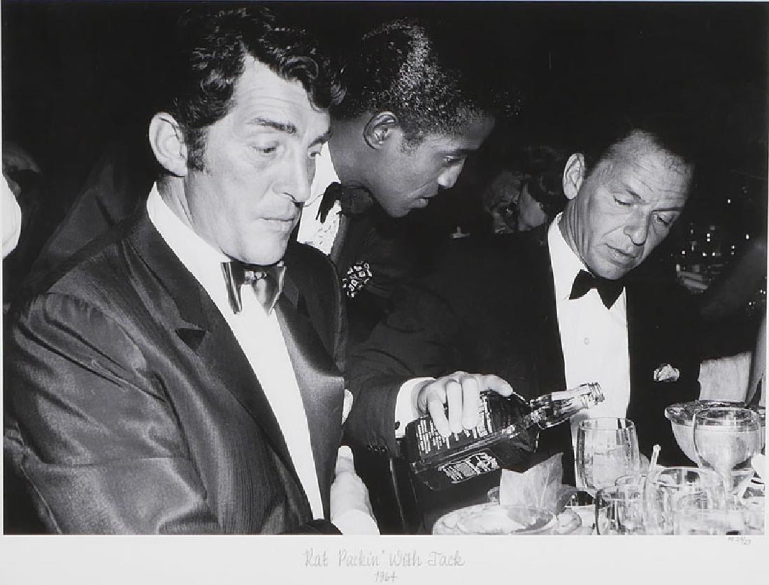 Frank Sinatra Sammy Davis Jr & Dean Martin Photo: Extremely limited edition giclee photo, an artist's proof numbered 24 of only 27. Titled "Rat Packin' with Jack," the photo depicts Sinatra pouring Jack Daniels into a glass while listening to Davis, 