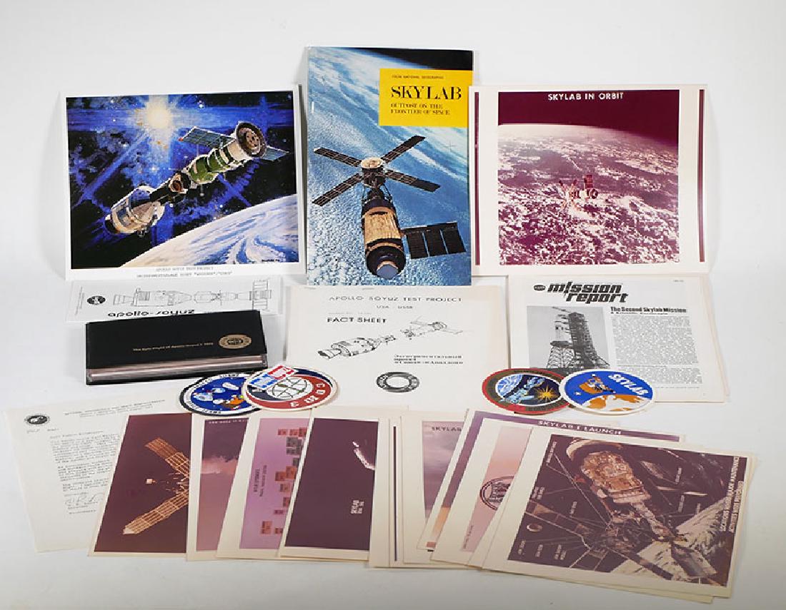 NASA Employee's Collection: Skylab & Apollo Soyuz: From the estate of a NASA employee and associate of Wernher von Braun. Includes press photos, fact sheets, first day covers, and rare 1970 "Wizard of Id" Skylab sticker. All period items.
