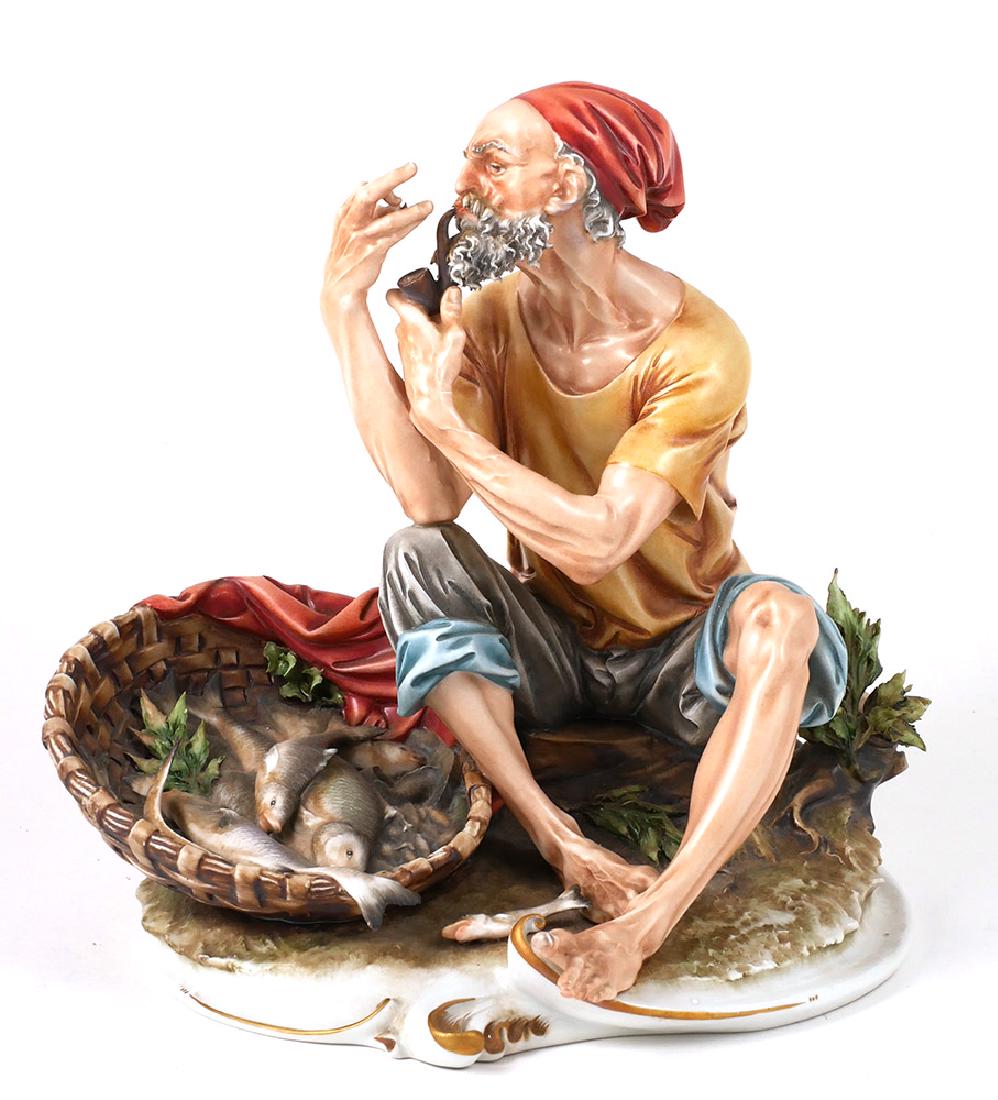 Large Capodimonte Fisherman Porcelain Figurine