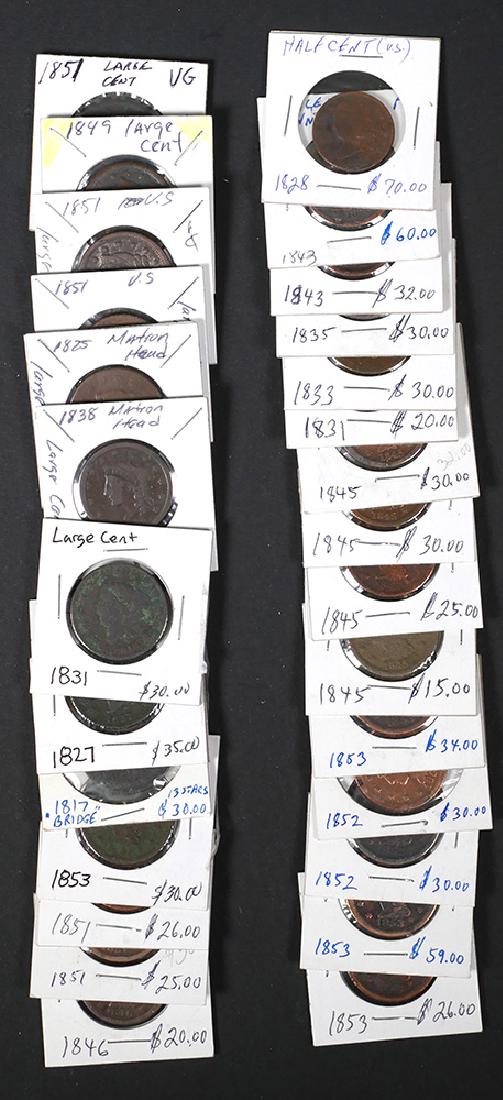 Large Cents, Various Dates (28): 28 large cents, various dates ranging from 1817 to 1853. See photos for condition.