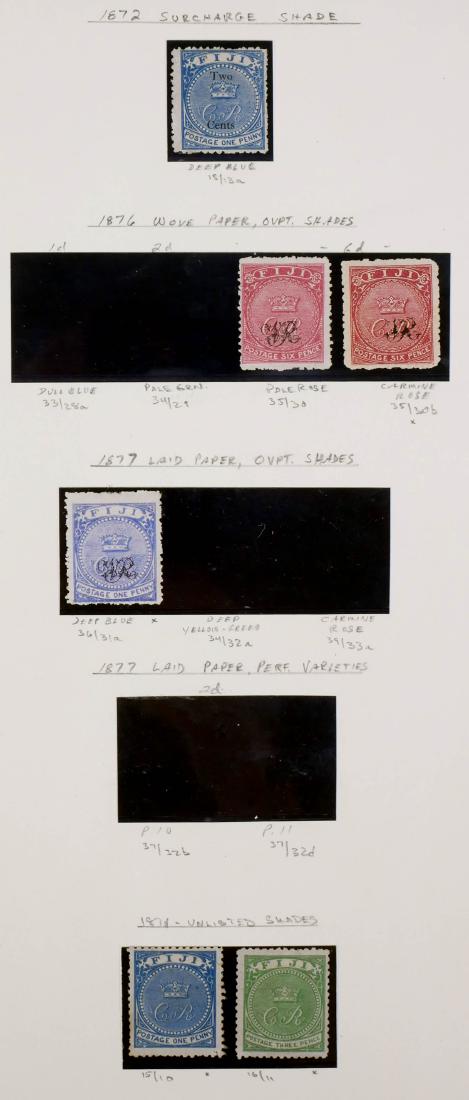 FIJI, 1870, various shades, including unlisted: Deep blue 15, two shades of 35, deep blue 36, unlisted 15-16