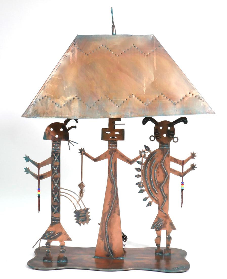 Massive Native American Metal Figural Lamp
